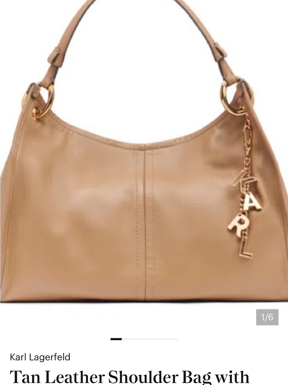 Karl Lagerfeld Beige-Tan Leather Shoulder Hobo with Gold Charms